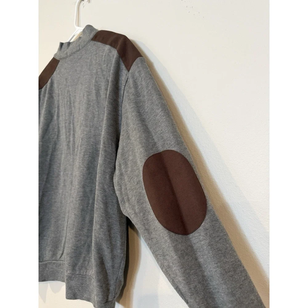 CREMIEUX Men's Gray Sweater With Brown Suede Elbow Patches Size XXL